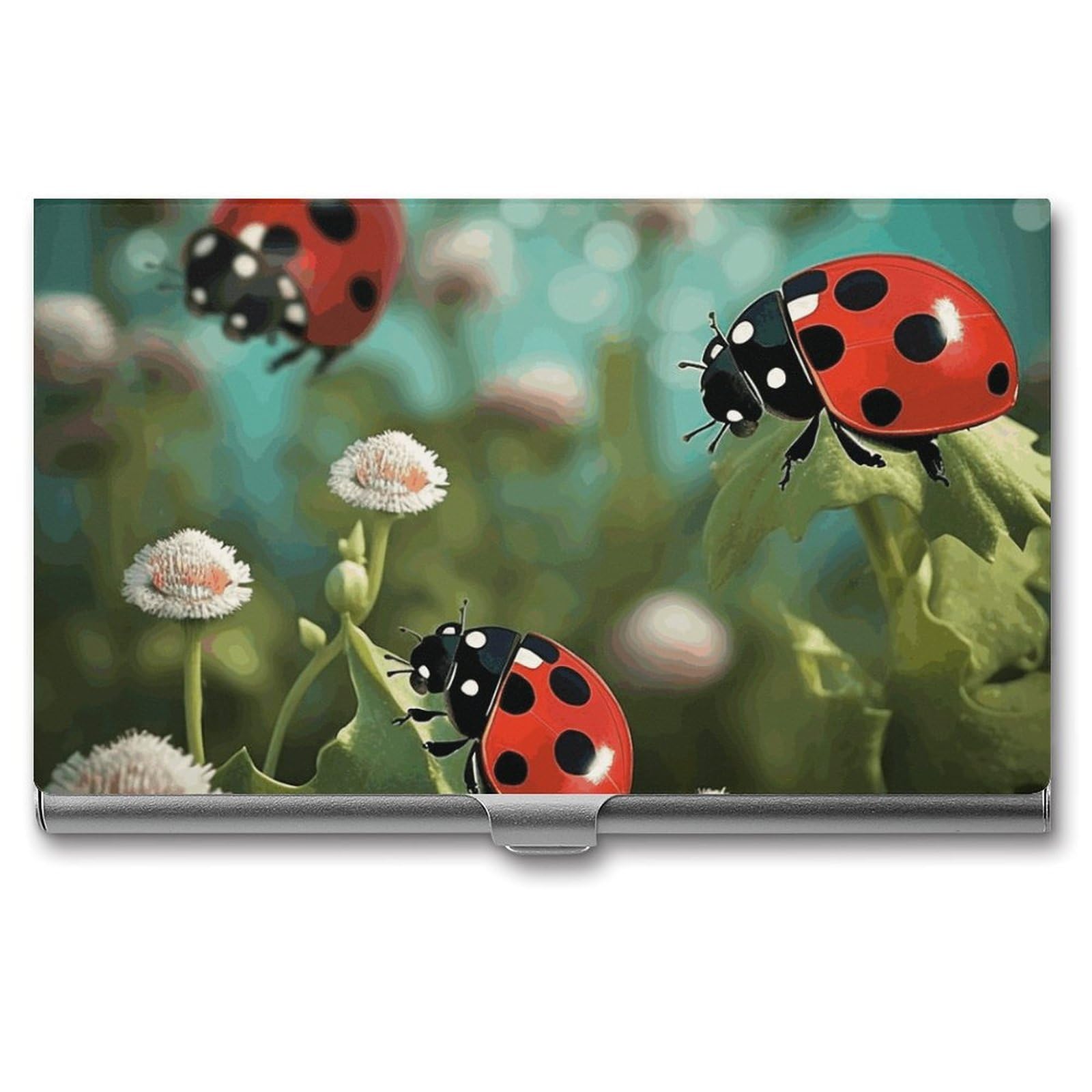 JTREHY Ladybug Landscape Business Card Case Convenient to Carry Business Card Dispenser Durable Not Prone to Wear And Tear Business Card Holder for Men & Women