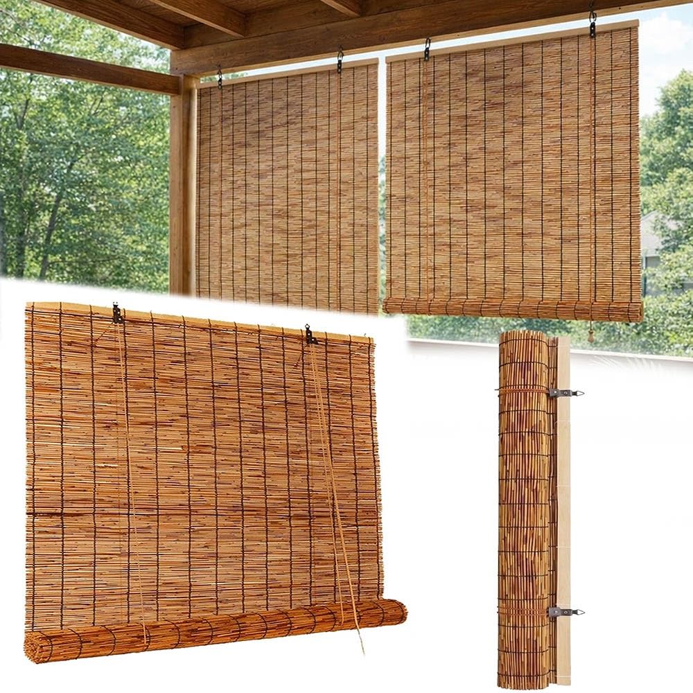 ZYXQQJ Bamboo Roller Shades For Patio, Outdoor Bamboo Blinds Natural Bamboo Roll Up Shade Privacy Or Light Filtering For Day And Night(W120xH180cm/47x71in)