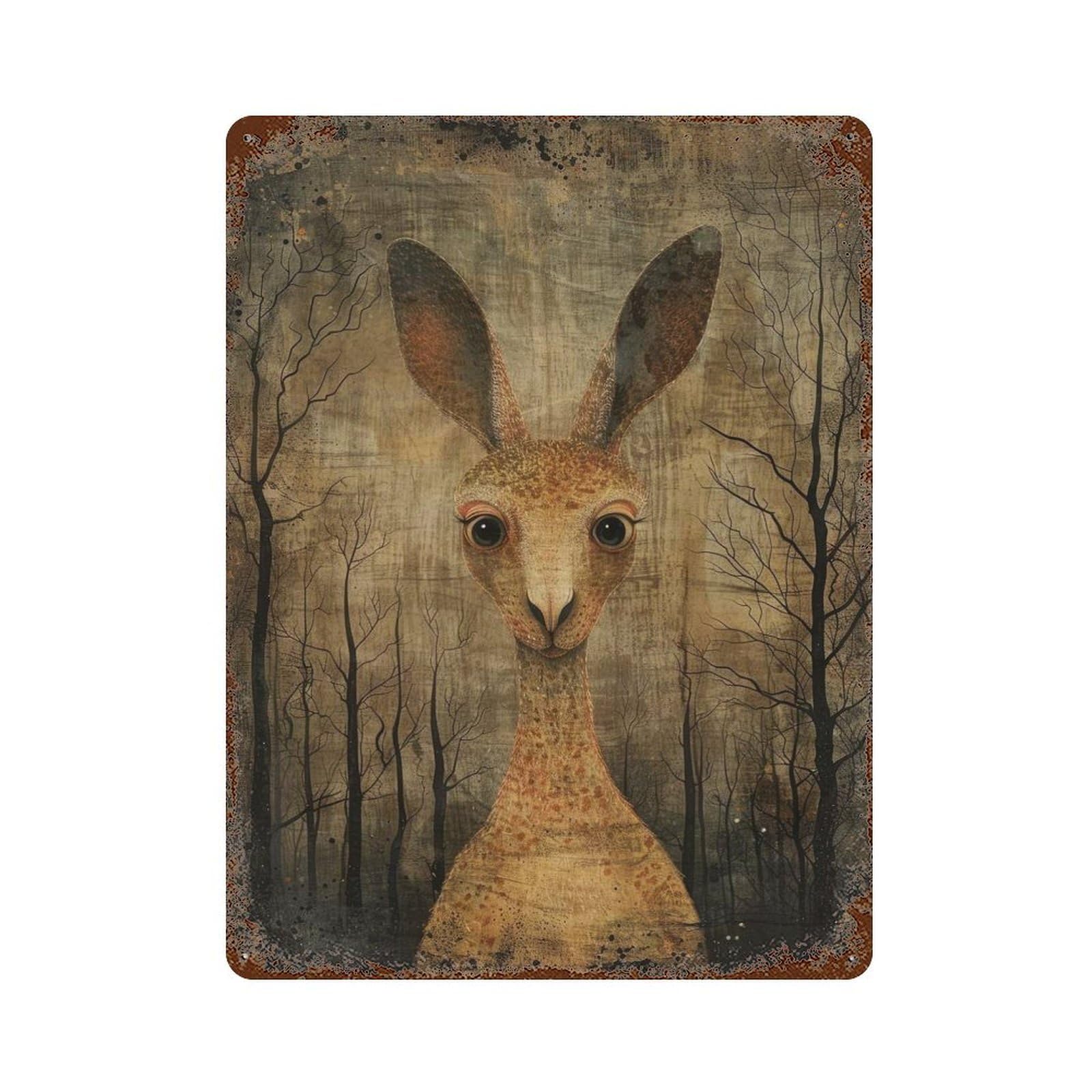 Wild Kangaroo 15.7"x11.8" Rustic Tin Plaque, Industrial Home Decor for Farmhouse, Kitchen And Entryway Decor