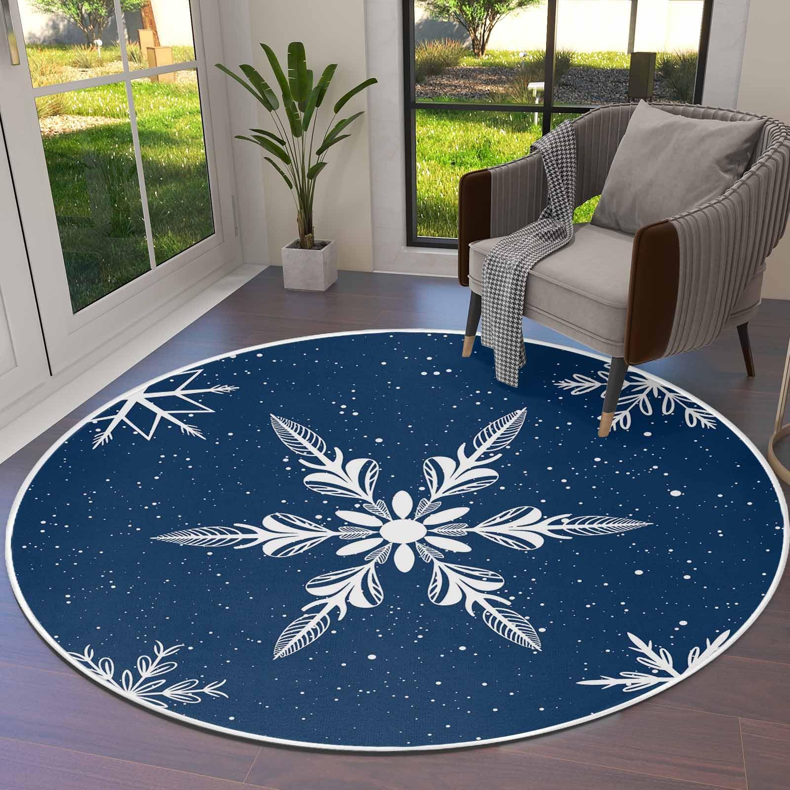 Amazon.com: White Snowflake Round Area Rug 5ft,Washable Outdoor