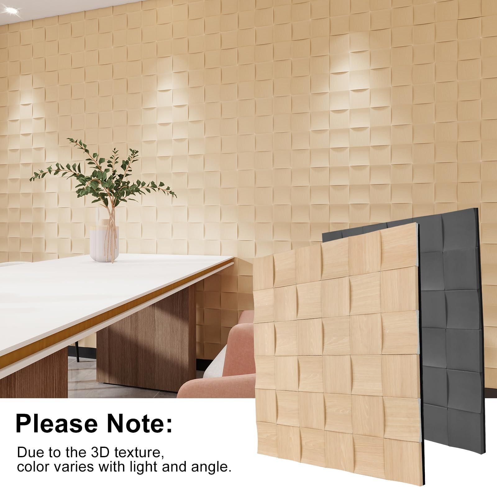 Confezione da 4 pannelli acustici quadrati in legno con venature del legno, pannelli acustici da parete e soffitto, pannelli fonoassorbenti in schiuma 61 x 300 cm, pannelli da parete 3D ad alta