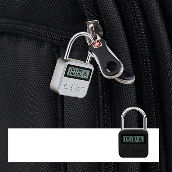 Metal Lock LCD Display Multi-Function Electronic Time 99 Hours Max Timing USB Rechargeable Padlock,Silver