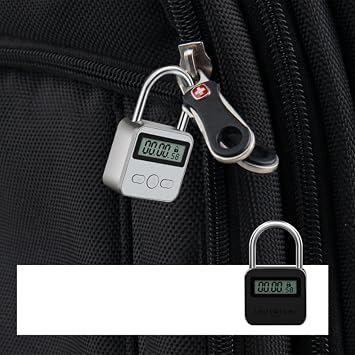 Metal Lock LCD Display Multi-Function Electronic Time 99 Hours Max Timing USB Rechargeable Padlock,Silver