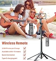Vista 6 de Trípode para teléfono Selfie Stick - Soporte para teléfono celular de 71 pulgadas de alto con control remoto inalámbrico desmontable y 2 luces LED