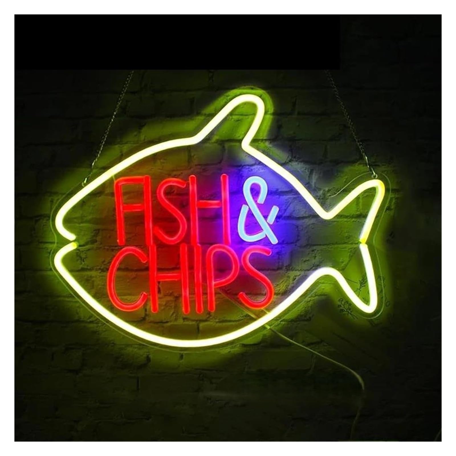 Xenite One Color Hanging Art Neon Signs Fish And Chips Neon Sign Lights Animal Logo Decor Display Signs Hanging 42Cmx32cm