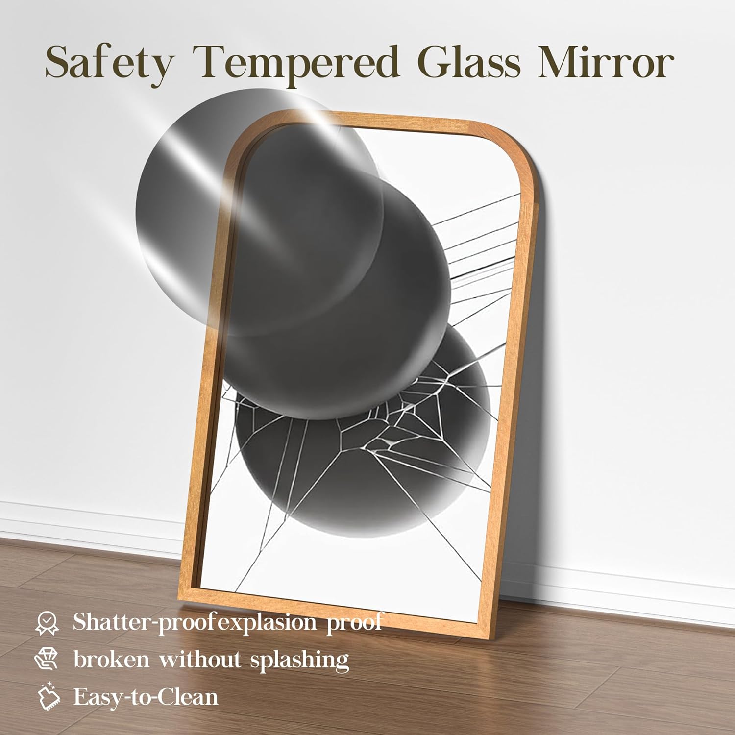 36"x28" Arched Wood Bathroom Mirror - Handcrafted Modern Farmhouse Bathroom Mirror with Tempered Glass&Natural Wood Frame, Anti-Fog Decorative Vanity Mirror for Bedroom, Living Room, Spa & Home Decor