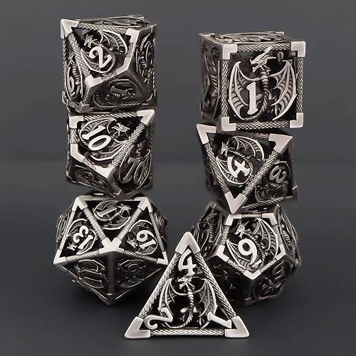 Miniatura 3 de KERWELLSI Juego de dados huecos D&D con caja de regalo, 7 dados de metal poliédrico D y D para juegos de rol, dados de dragón de mazmorra D20 D12