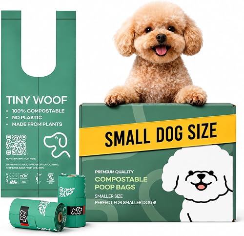 Dog Poo Bags for Small Dogs – Biodegradable & Compostable Dog Poop Bags with Tie Handles | TINY WOOF Mini Poo Bags Dogs (360 Count) Chihuahua, Pomeranian, Toy Poodle and Puppies