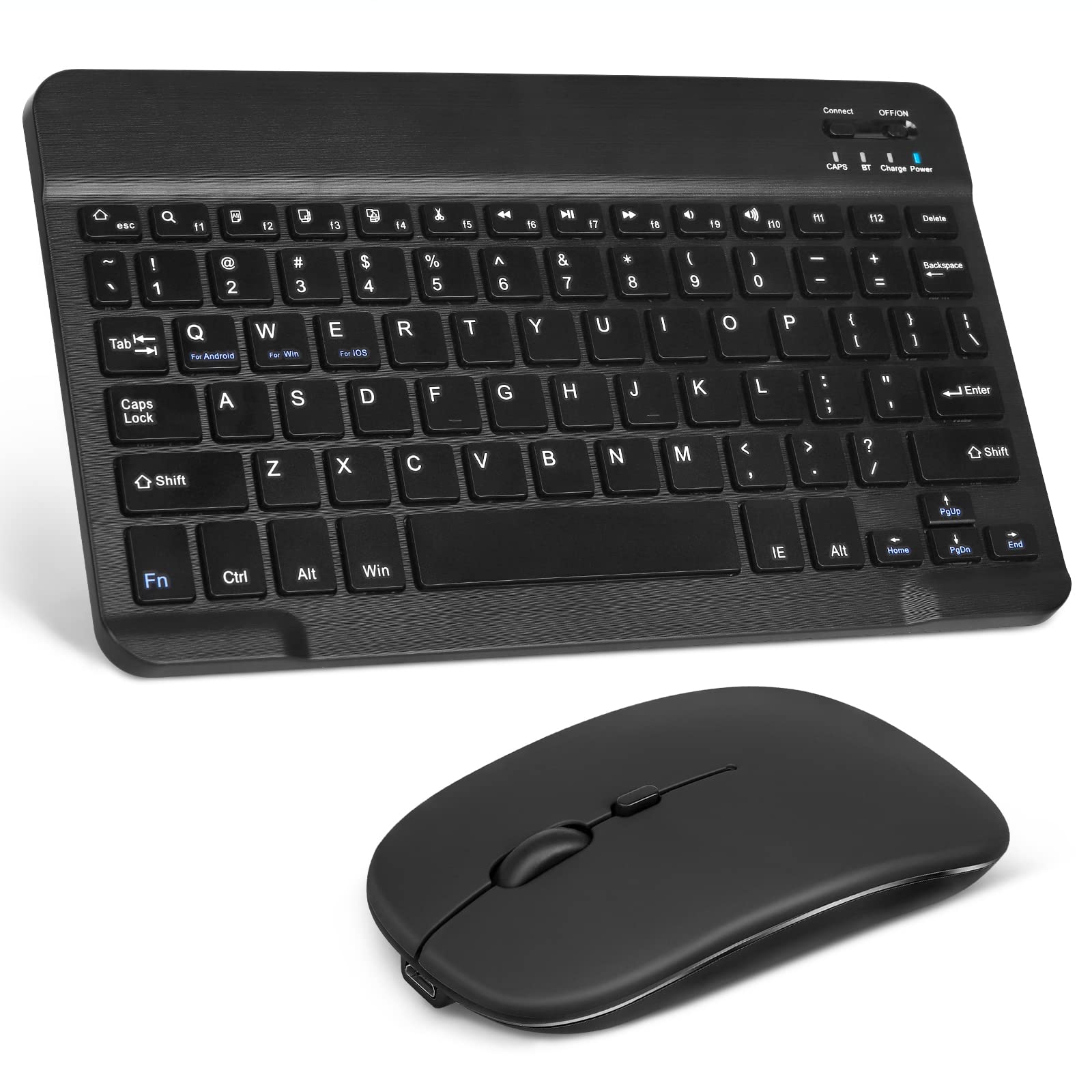 Rechargeable Bluetooth Keyboard and Mouse Combo Ultra Slim Full-Size Keyboard and Ergonomic Mouse for Fire HD 10 Tablet and All Bluetooth Enabled Mac/Tablet/iPad/PC/Laptop - Onyx Black
