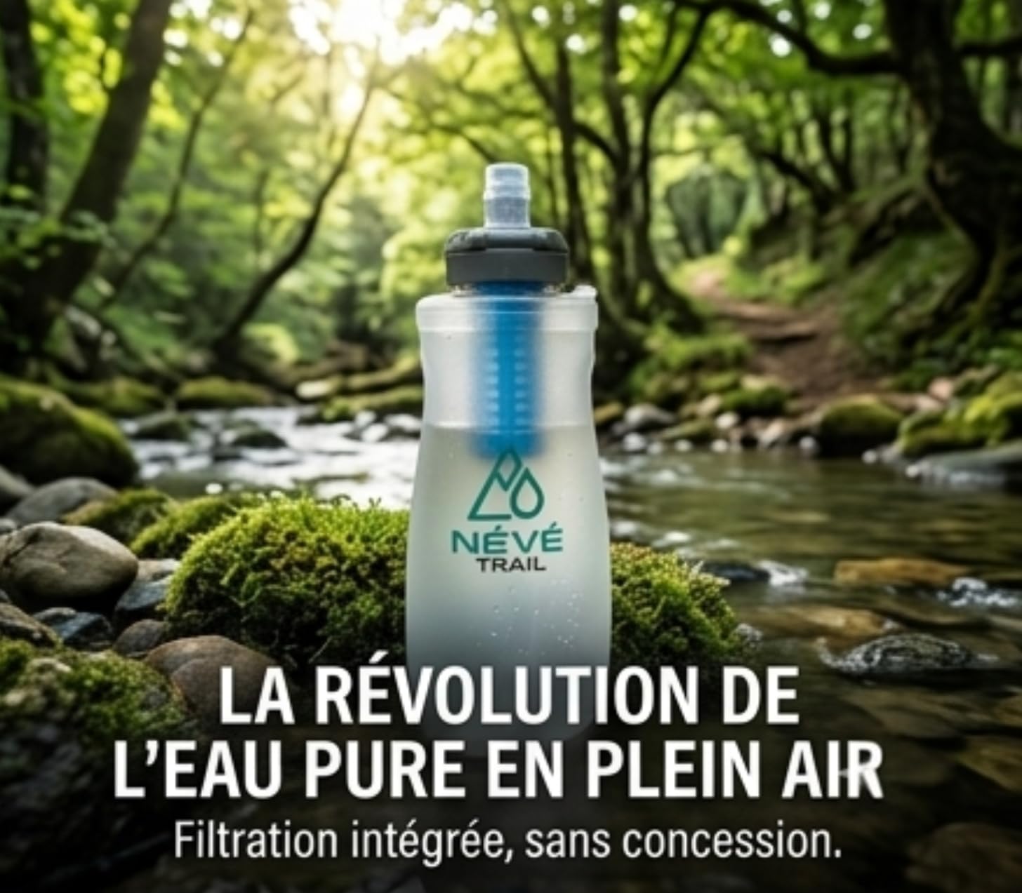 Gourde Filtrante 500 ml, compressible pour filtration de l'eau, pour le trail, la randonnée, les voyages, la pêche, le vélo ; sans BPA