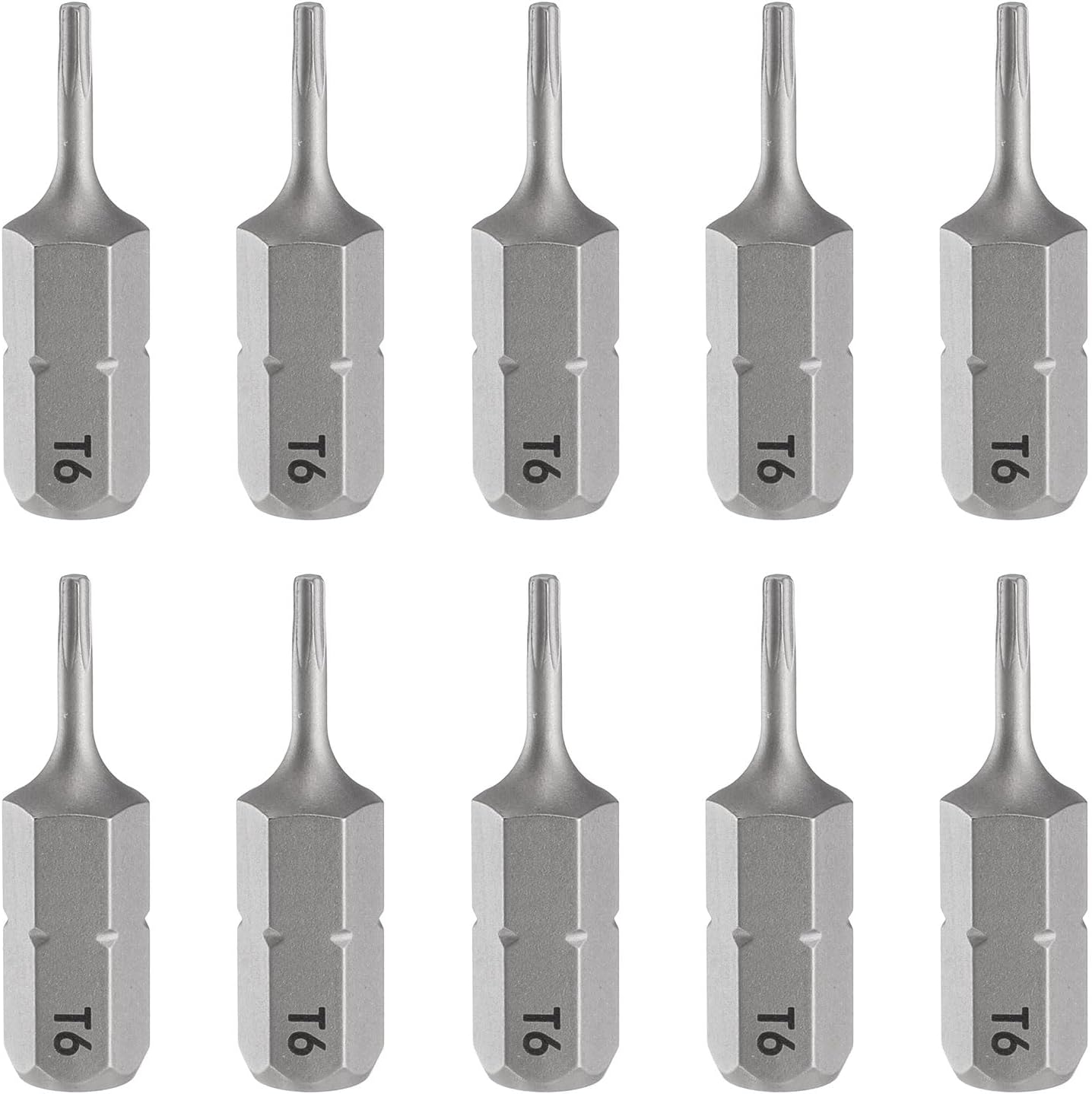 Generic 10pcs T6 Torx Screwdriver Bit 1/4" Hex Shank 25mm/1" Length Magnetic Star 6 Point Head Hex Bits S2 Steel Screw Driver Bit