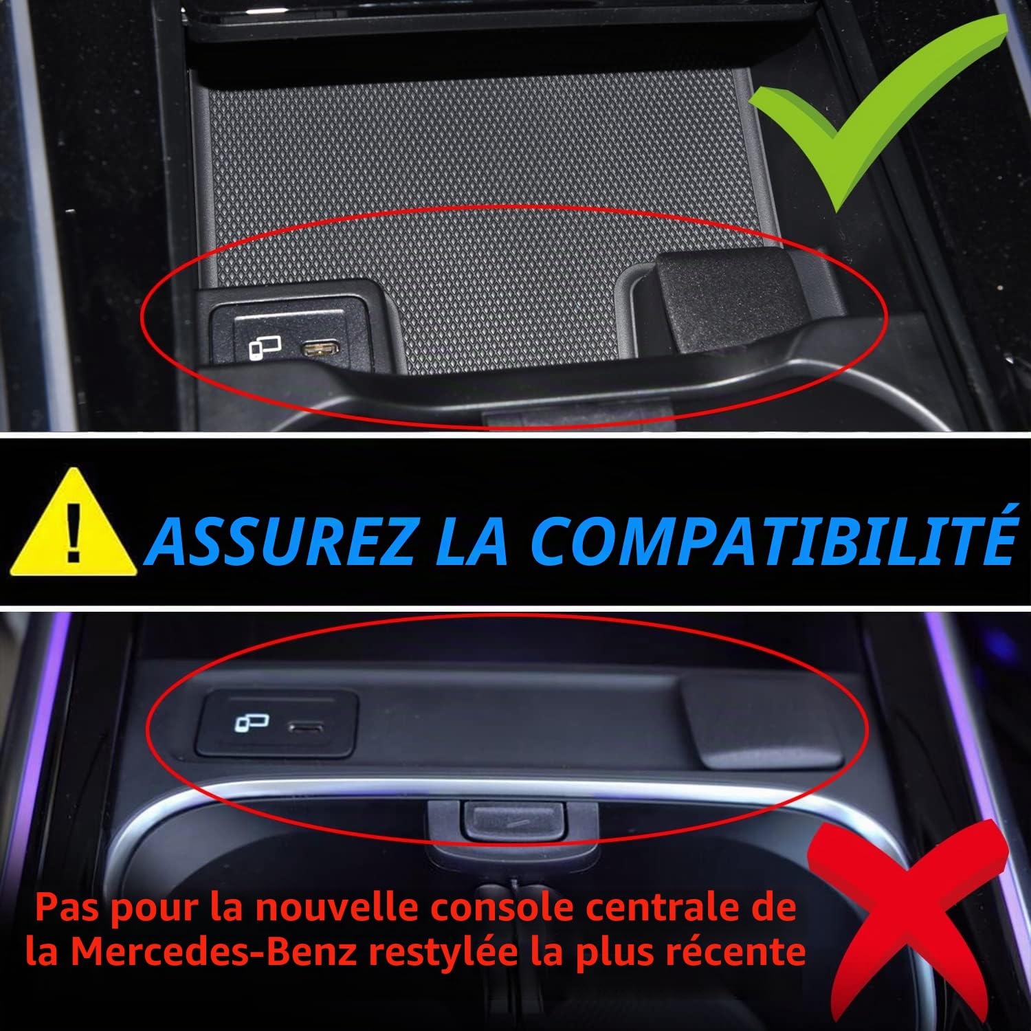 Chargeur sans Fil Voiture pour Mercedes-Benz A-Class B-Class GLA GLB CLA AMG 2020-2022 W177/X247/H247/W247 Accessoire, 15W Wireless Chargeur de Téléphone à Charge Rapide pour iPhone Samsung