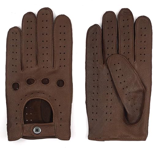 Miniatura 7 de Harssidanzar Guantes de piel de ciervo para hombre, guantes de motocicleta sin forro