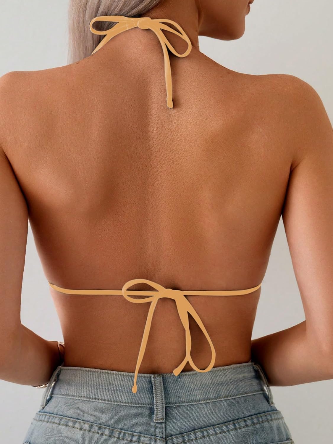 SOLY HUX Women's Grommet Eyelet Halter Bikini Top Tie Backless Swim Tops Beach Wear - Image 2