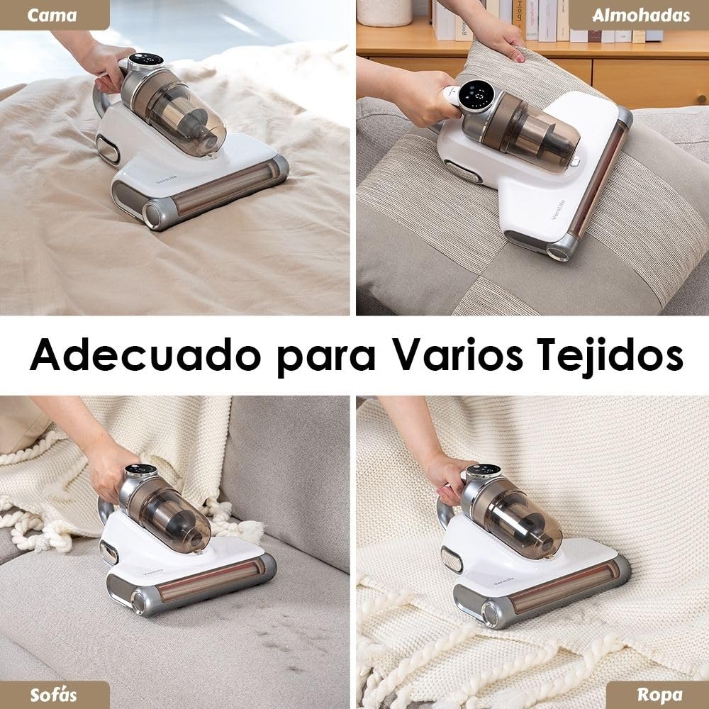 VersLife M6 Aspiradora Antiacaros para Colchones SIN Cable, 15kpa Aspirador de Ácaros Inalámbrico con Luz UV y Vibración, Aspirador de Mano Ligero, Aspiradora Antiácaros y Antibacterias para Cama