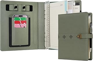 WASON A5 Carnets et journaux notes en PU à reliure avec stylo Papier rechargeable Porte-documents amovible Bloc-notes pour l'organisation de voyages d'affaires planificateur scolaire(Vert)