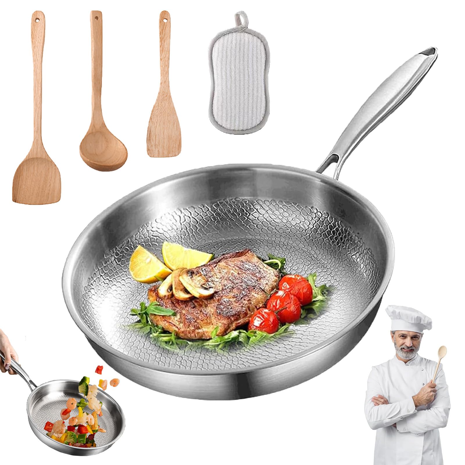 Titan Pfanne, Titanpfanne Mit Deckel und Spatel, Titanium Pfanne für Non-Stick, TitanPfanne Unbeschichtet, Kratzfest, Geeignet für Alle Herdarten (Ohne Deckel, 28cm)