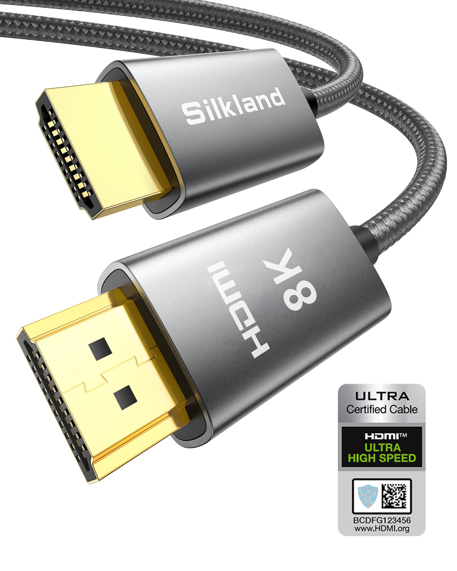 Silkland 8K HDMI 2.1 Kabel, HDMI Kabel eARC für Soundbar 48Gbps, PS5 HDMI Kabel 4K@120Hz, 2K@240Hz/144Hz, 8K@60Hz, Dynamic HDR10, Dolby Atmos, HDCP 2.2/2.3 kompatibel mit Fire TV, HDTV, Laptop