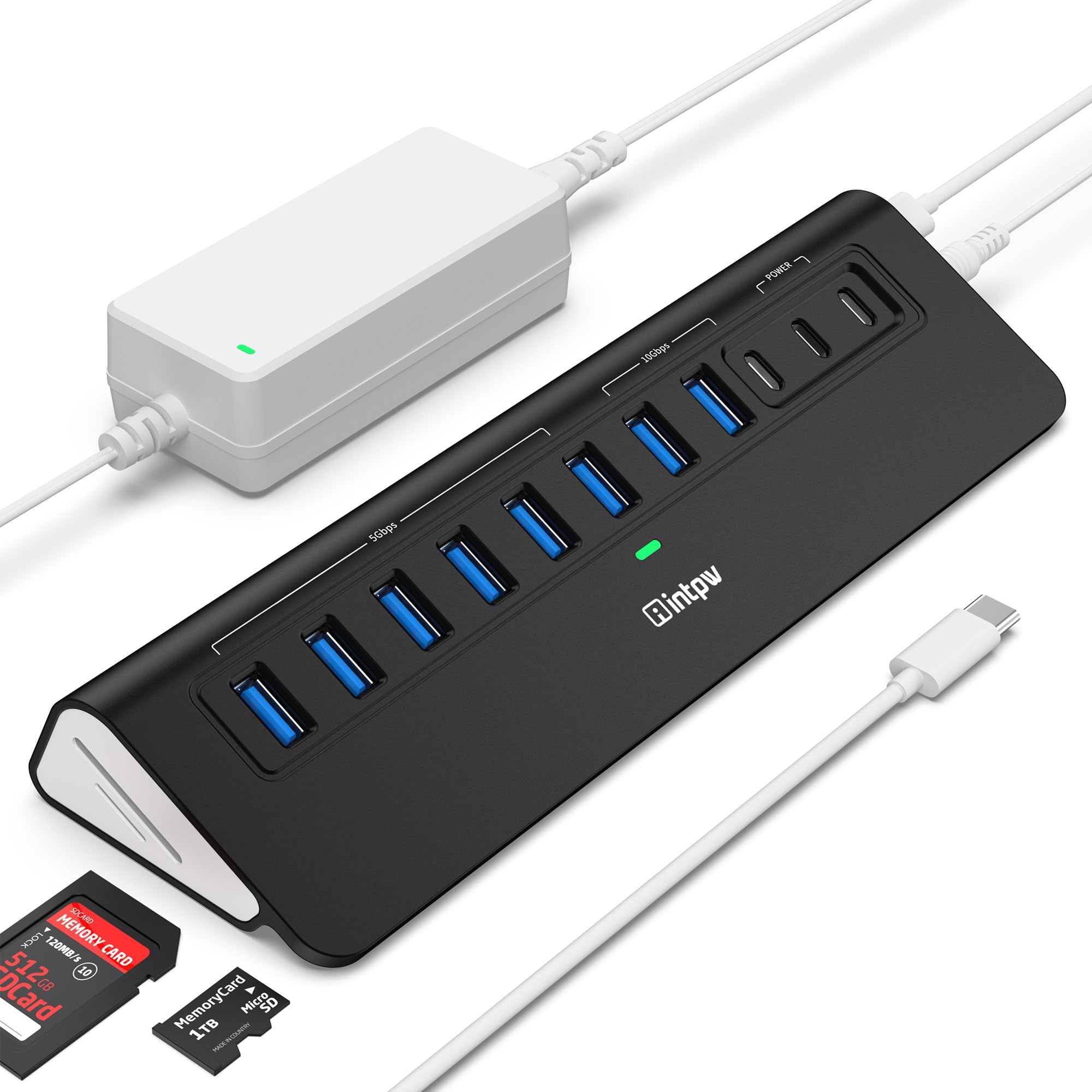 intpw Powered USB Hub 10Gbps,13-Port USB 3.2 Hub,USB HUB with SD&amp;TF Slots