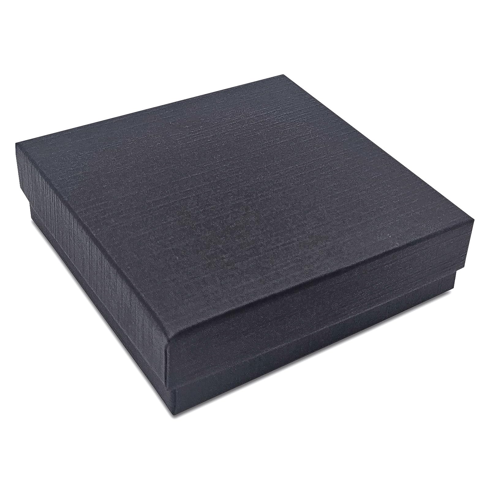 TheDisplayGuys - 100-Pack #33 Cardboard Linen Paper Jewelry Boxes Gift Cases w. Cotton Padding - Black (3.5" x 3.5" x 1.0")