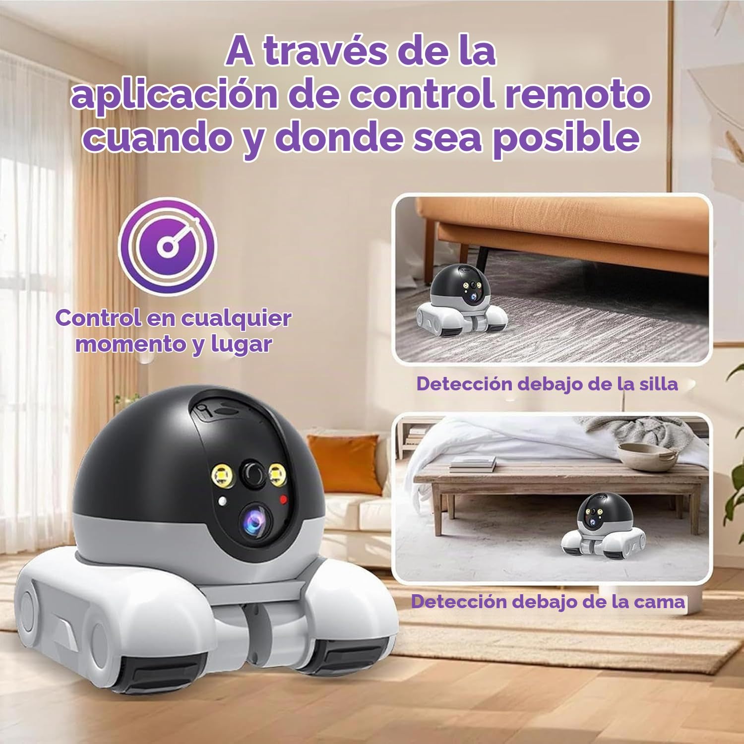 Robot de Cámara de Mascotas, Cámara de Seguridad Robot Wi-Fi Camera con Ruedas 1080P Doble Lens Control Remoto en Hogar Trabajo Mascotas, 64G Tarjeta Incluido