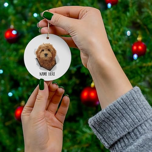 Miniatura 4 de Goldendoodle - Adornos para árbol de Navidad con nombre, color rojo y dorado