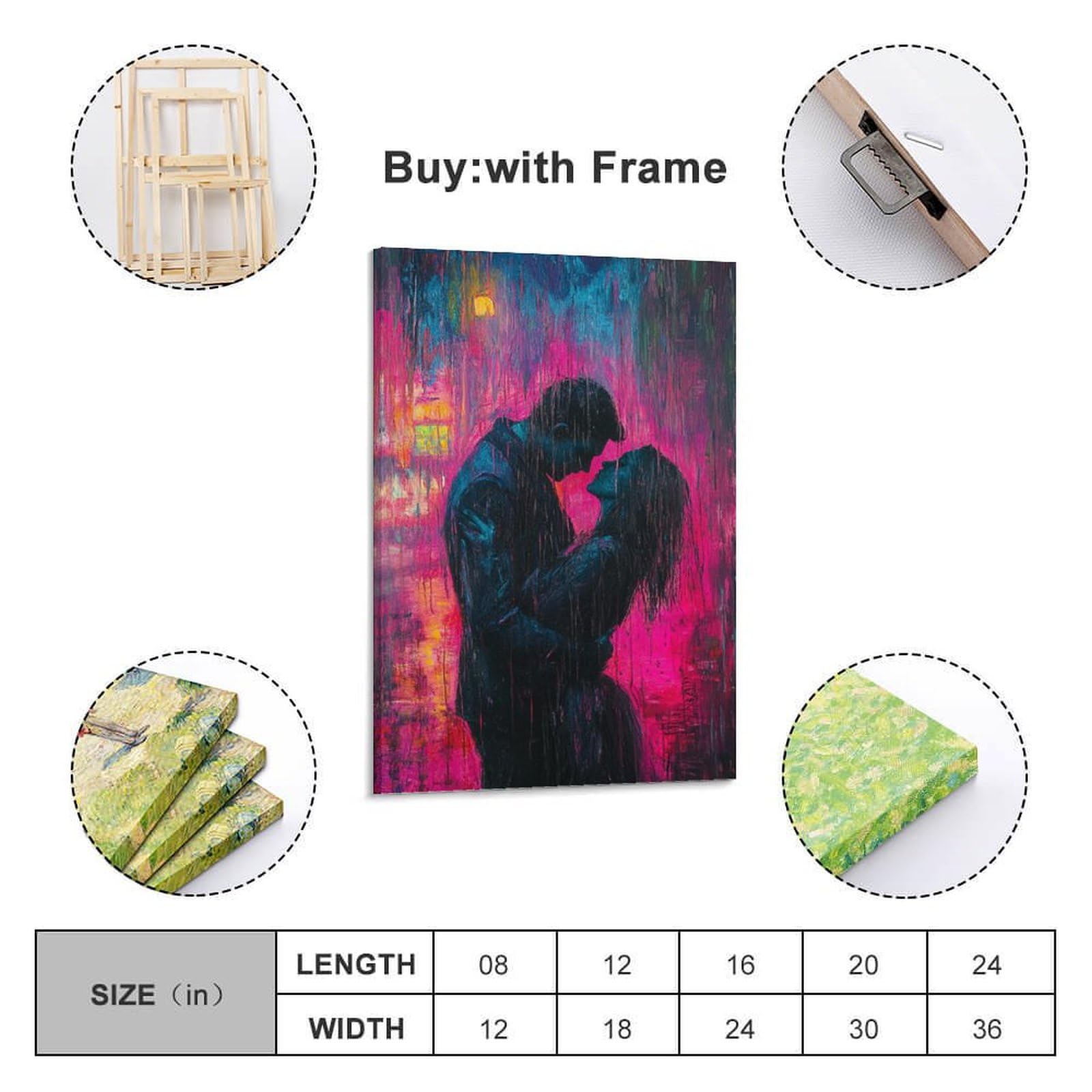 XGKJDS Romantisches Paar in Neon – beleuchteter Regen, lebendiges Kunststück, Leinwand, Wandkunst, modernes Wandbild, dekoratives Gemälde, Kunstwerk, 50 x 75 cm