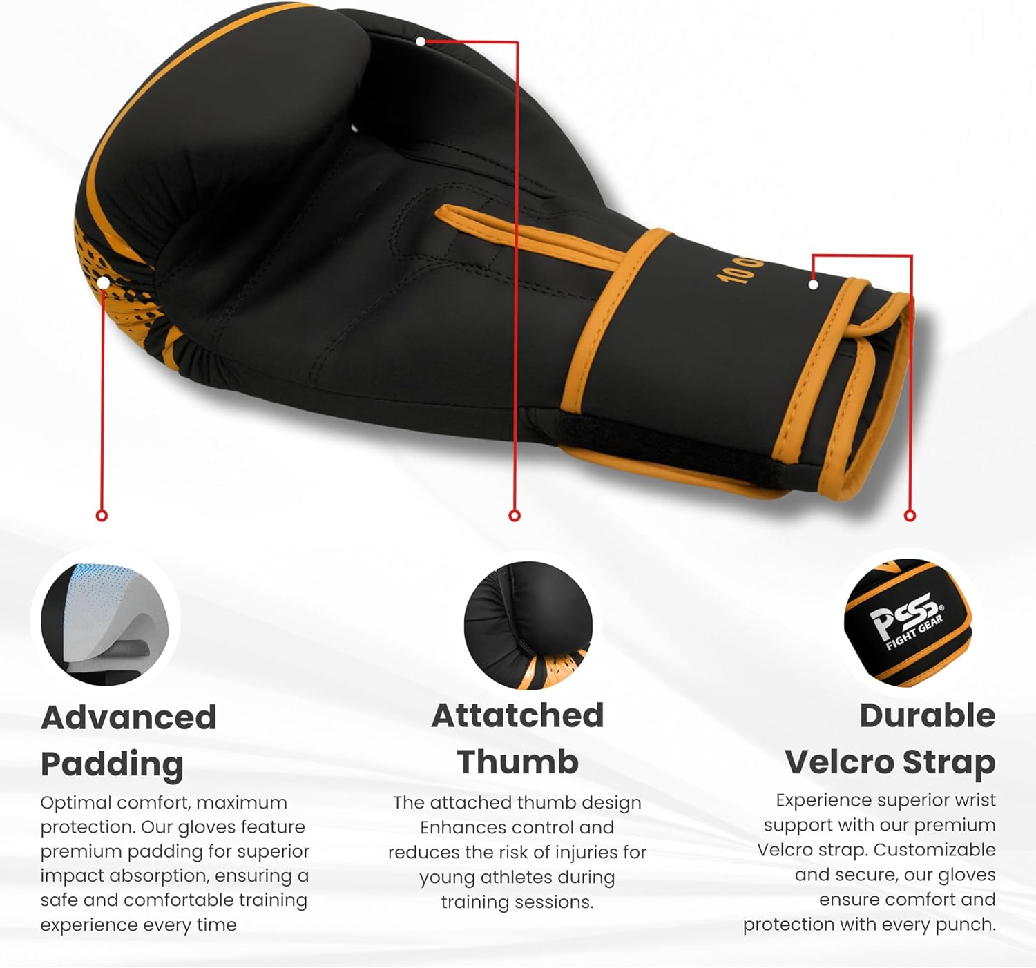 PSS Boxing Gloves for Kids/Youth Training Sparring, Kickboxing, Muay Thai, MMA, Heavy Punching Bag Mitts Focus Pads Workout Durable PU Leather, High-Density Foam Padding 4 6 8 10 Oz