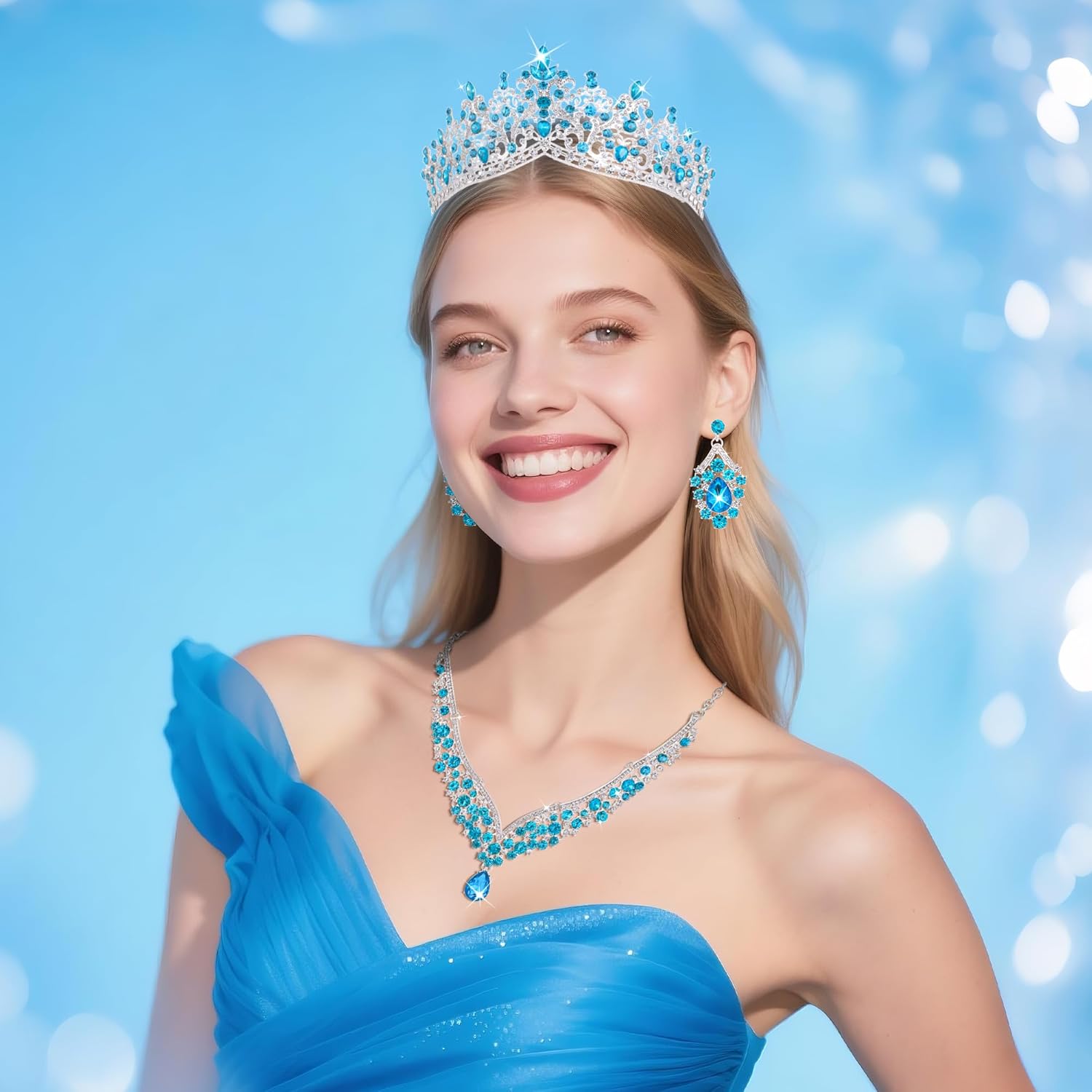 Kamirola Tiaras and Crowns for Women,Tiaras Earrings Necklace, Crystal Bridal Jewelry Set, Costume Party Halloween Prom Pageant Jewelry for Women TR80 - Image 3