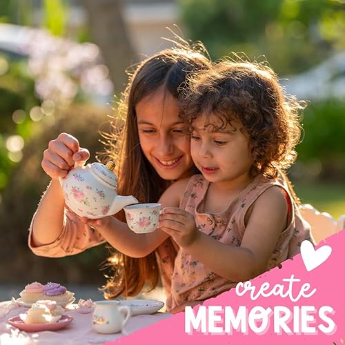Miniatura 6 de Juego de té de porcelana para niñas, juego de fiesta de té blanco y floral para niños I Complete juegos de té para niños con estuche de transporte,