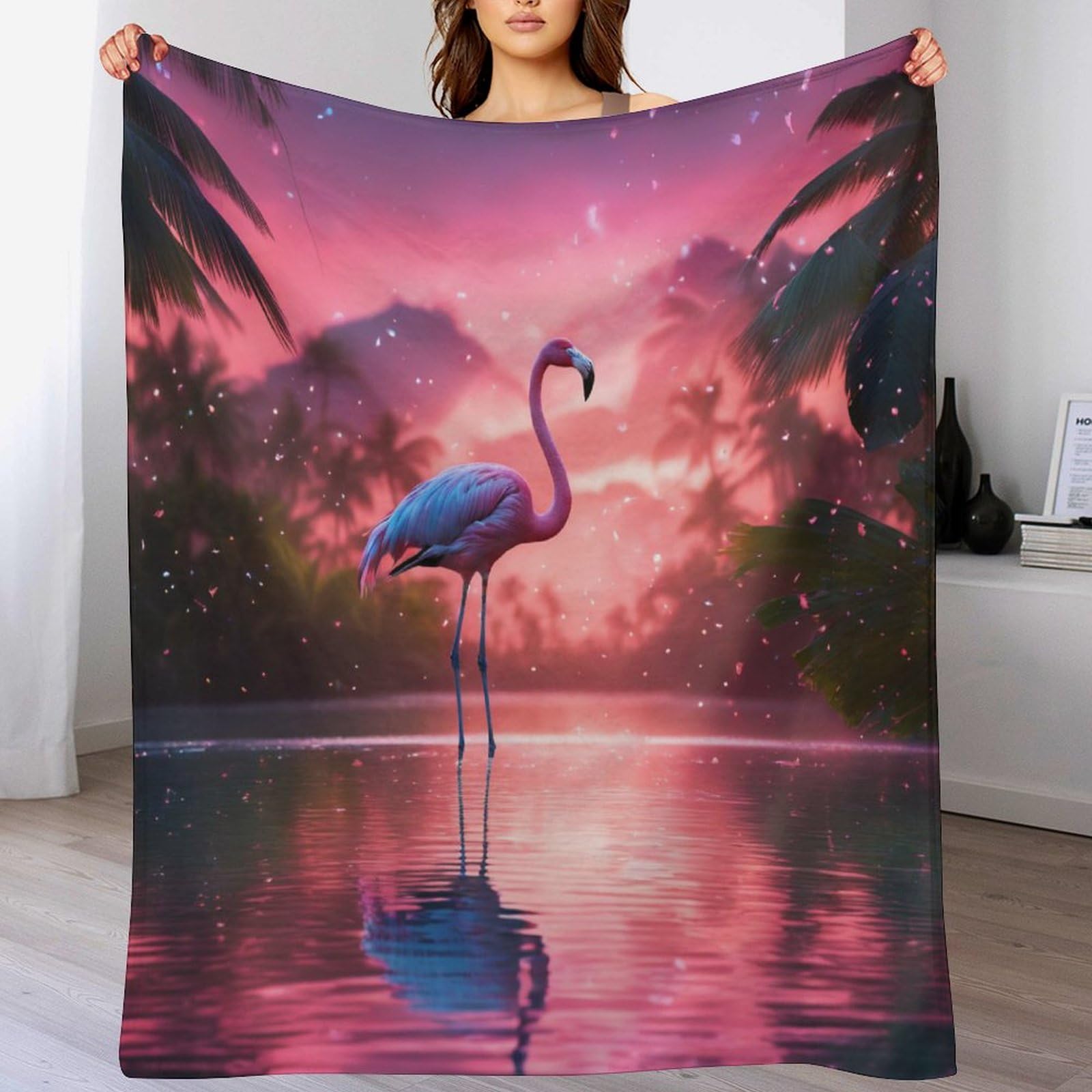Couverture flannel flamant rose plaid chaud fini les frissons sur le lit