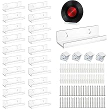 20 PCS Acrylic Record Holders for Wall, 4" Clear Vinyl Wall Mount Floating Vinyl Shelves CD Stick on Display Shelves for Magazine Rack Picture Ledge