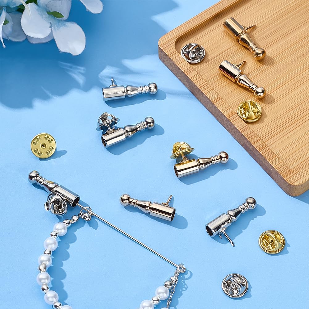 WEBEEDY 8 Pcs Gold Silver Brooch Base for Brooch Pin Accessories Pins Backs Replacement DIY Decoration Pins for Jewelry Making Clothing Sweater Hat Decor, 2.5x0.5cm/1x0.2''