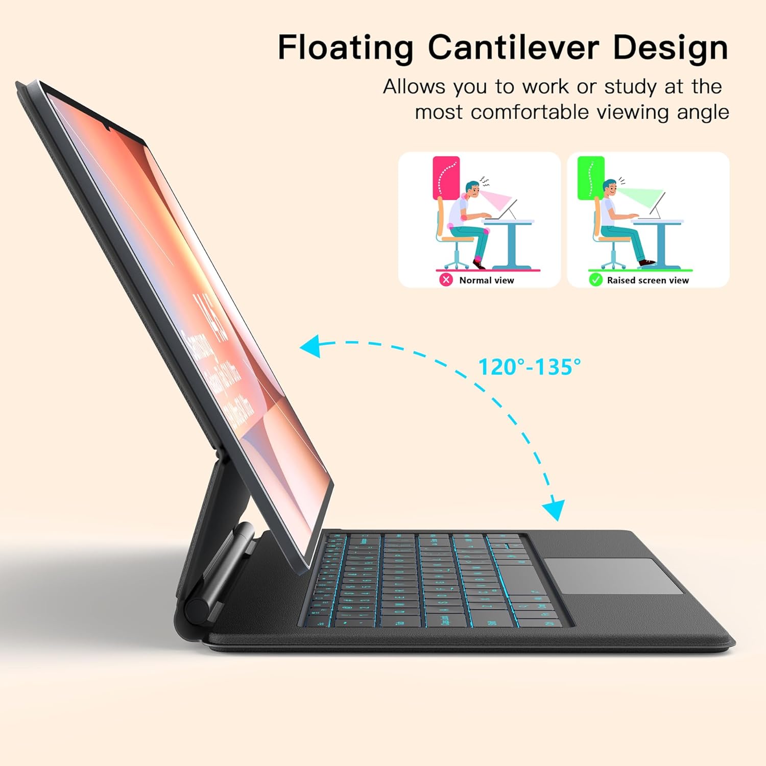 for Samsung Galaxy Tab S10 Ultra S9 Ultra S8 Ultra Keyboard Case 14.6'' Magic-Style Floating Cantilever Magnetic Stand, Dex Mode, 3-Level 7 Color Backlit, Built-in trackpad Matte Black