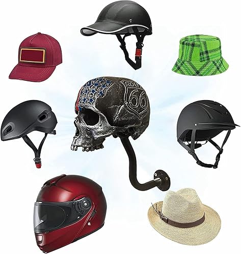 Miniatura 6 de Soporte para casco de motocicleta, soporte para casco con forma de calavera con soporte de casco de pared Netbag, accesorios para colgar para