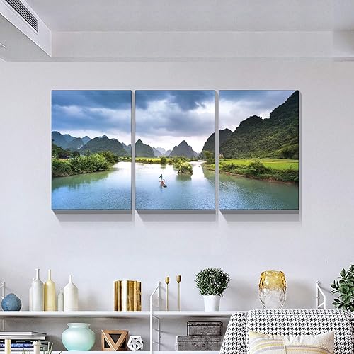 Miniatura 3 de Looife 3 paneles de arte de pared en lienzo de paisaje natural, 16 x 24 pulgadas, 3 piezas frescas de montaña y lago, decoración de pared, tríptico