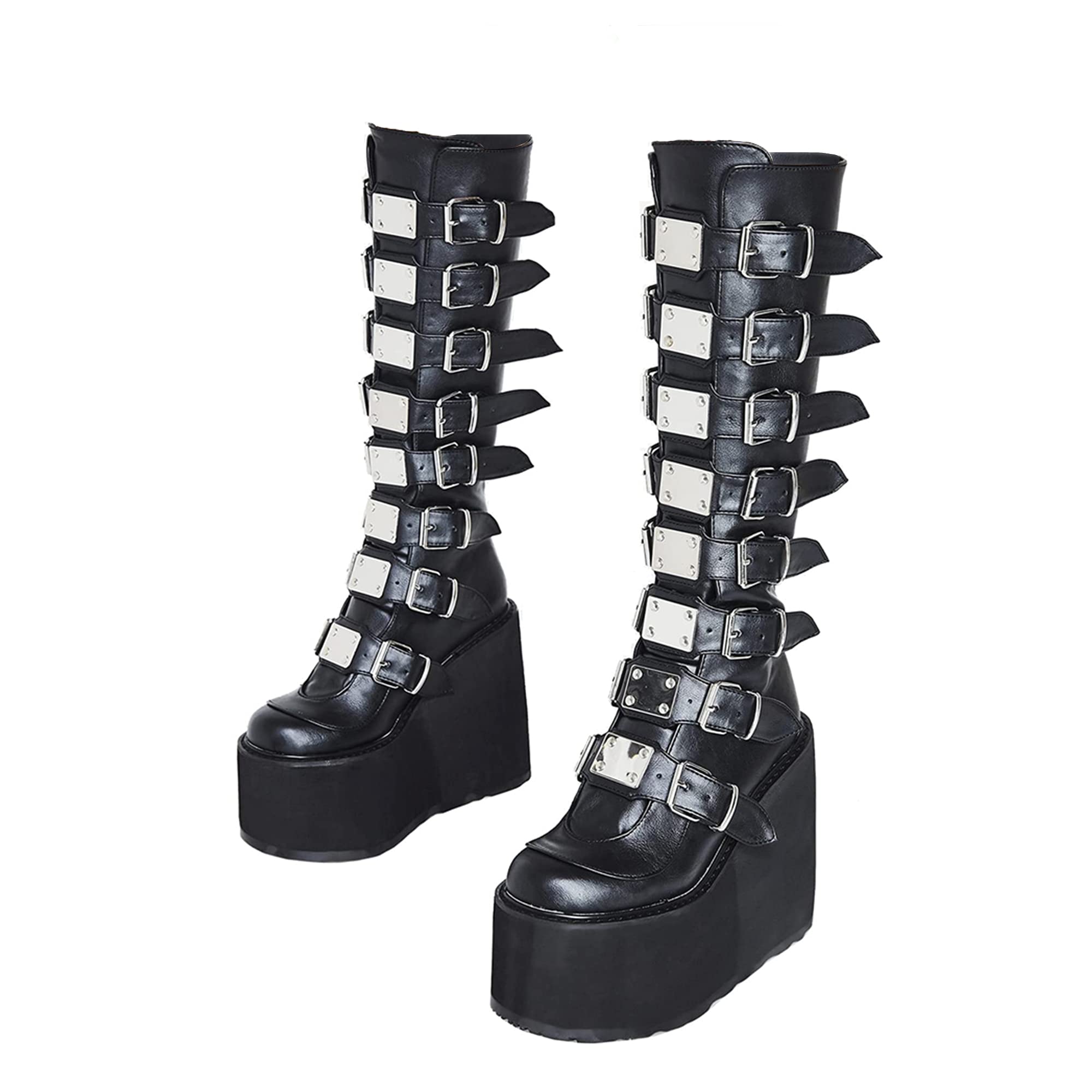 Aocrdwomens Wedge Chunky Platform Goth Punk Boots Motorcycle Mid