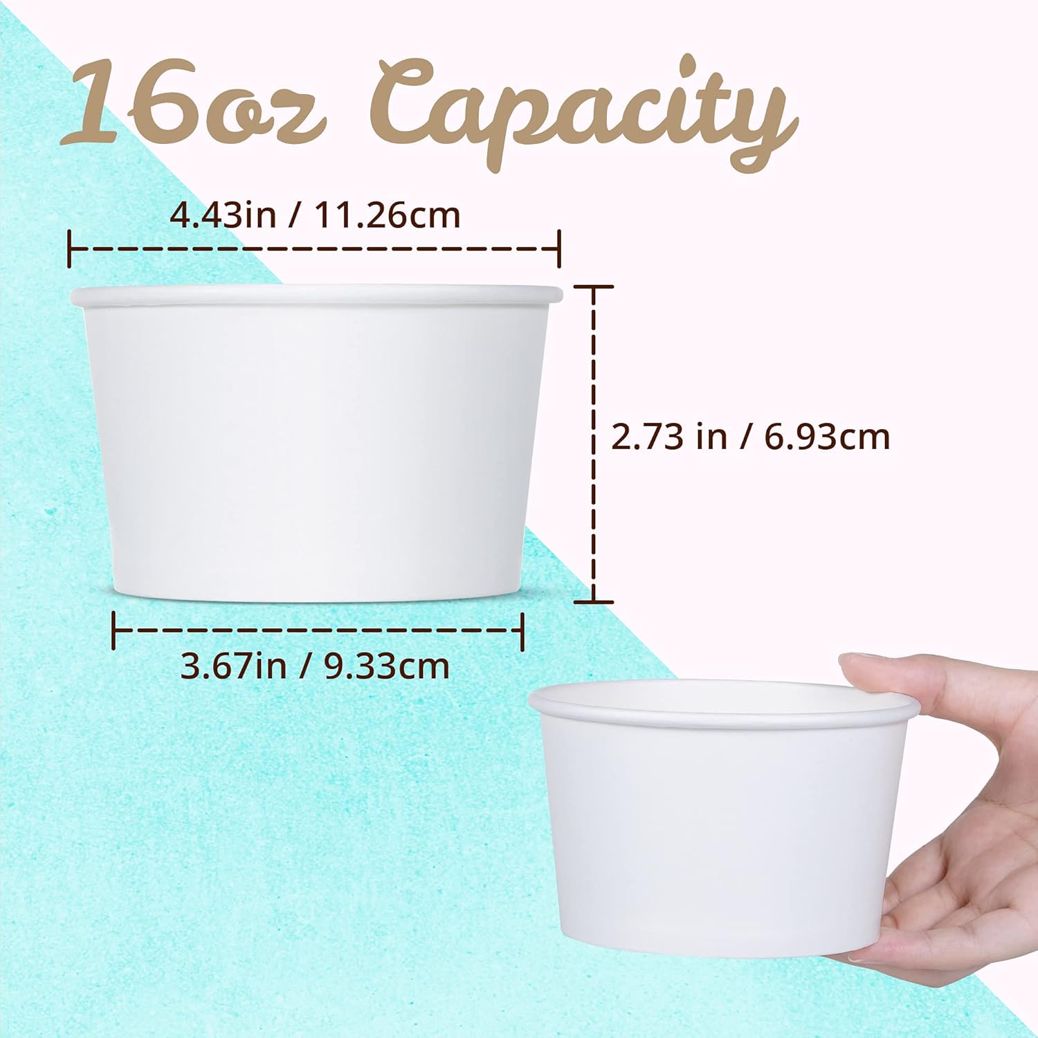 MATICAN Paper Ice Cream Cups - 50-Count 16-Oz Disposable Dessert Bowls for Hot or Cold Food, 16-Ounce Party Supplies Treat Cups for Sundae, Frozen Yogurt, Soup, White - Image 4