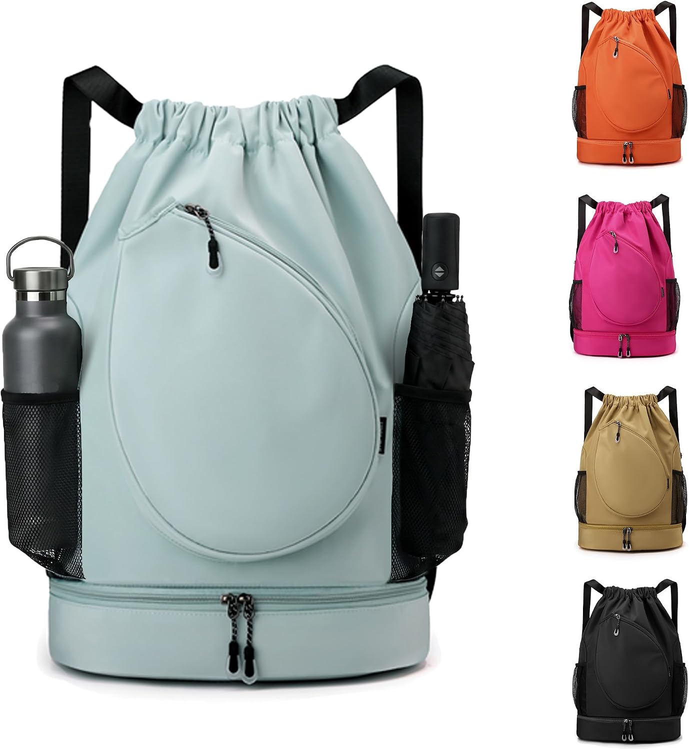 Sports Drawstring Backpack, Gym Bag with Shoe Compartment
