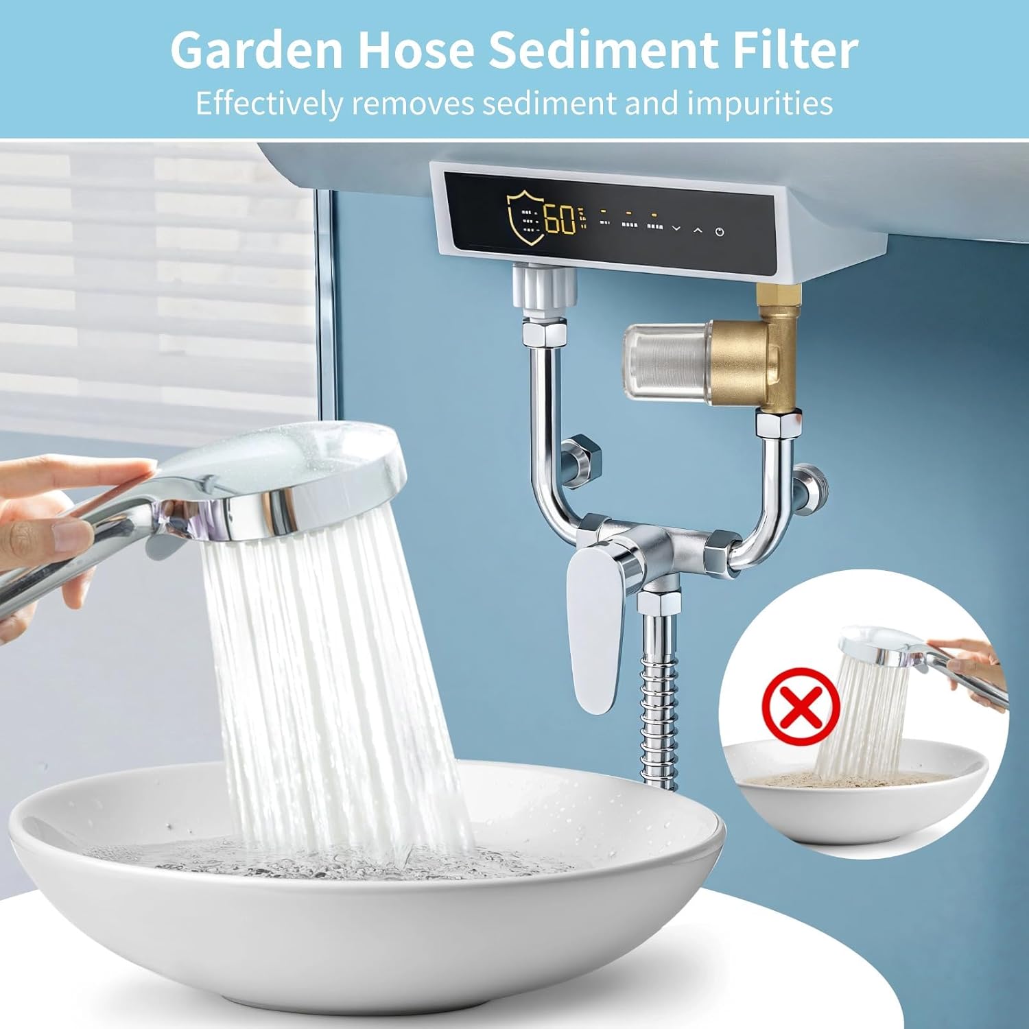 yeesport Garden Hose Sediment Filter, Inline Water Filter Washing, Machine Water Filter for Electric Water Heater, Shower, Garden Hose, Anti Clogging, 3.7 x 3.3 x 2.0 in - Image 2
