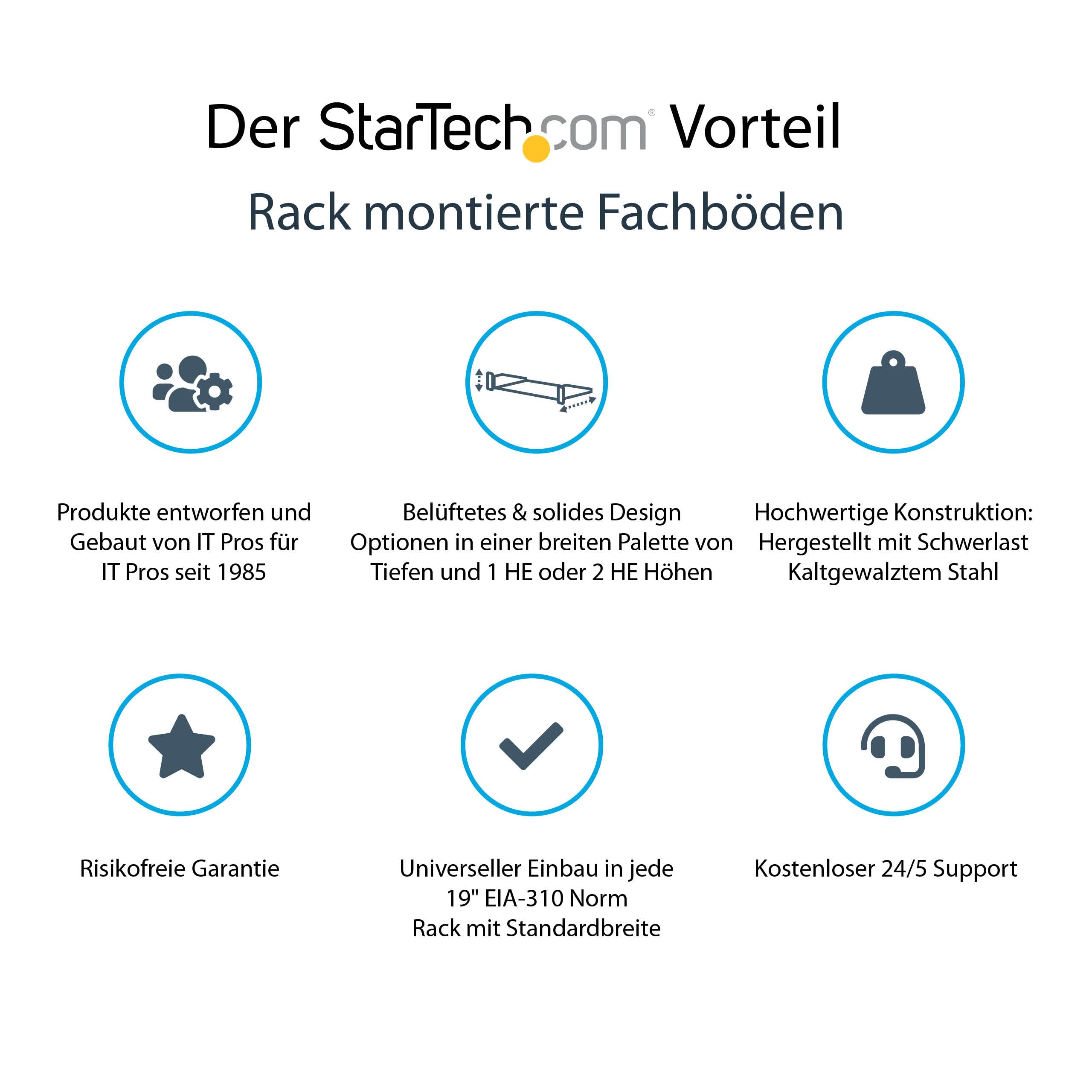 StarTech.com 1HE Regalboden für Racks - Belüftete Freitragende Fachboden für 19" Netzwerkschränke und Racks, 20kg, 10" Tief