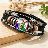 1 pulseira com emblema da Federação do México da Copa do Mundo dos EUA, Canadá e México, em couro sintético, ideal para eventos esportivos, comemorações, uso diário, lembranças e presentes de Natal