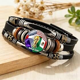 1 pulseira com emblema da Federação do México da Copa do Mundo dos EUA, Canadá e México, em couro sintético, ideal para eventos esportivos, comemorações, uso diário, lembranças e presentes de Natal
