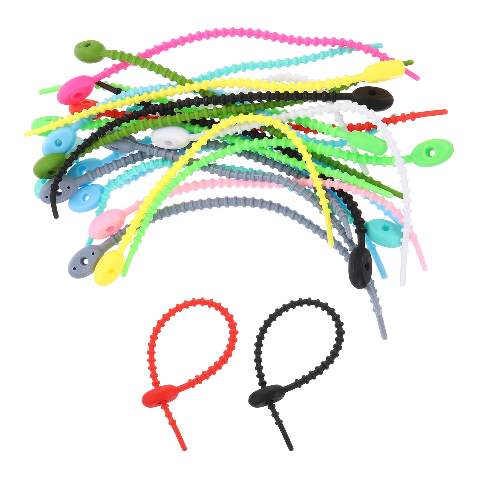sourcing map 50Pcs 6" Silicone Cable Ties, Reusable Zip Ties Strips Twist Tie, Cable Cord Wraps Management Organizer for Home Office Kitchen Food Bag, Mixed Colors