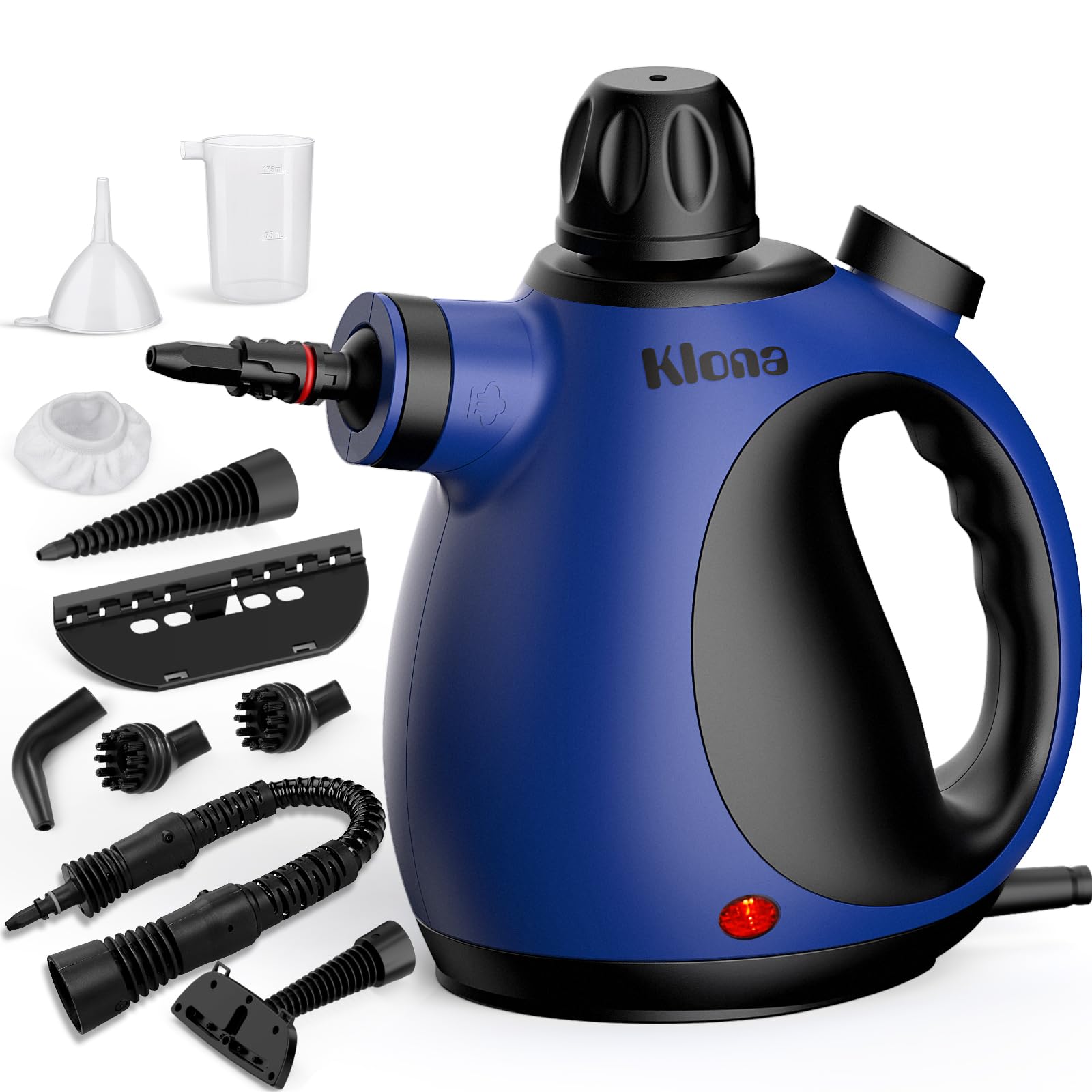 Klona Nettoyeur vapeur portable pour la maison - Nettoyeur vapeur multifonction avec 10 accessoires pour tapis, rideaux, canapés, cuisine, salle de bain et plus encore (bleu marine)