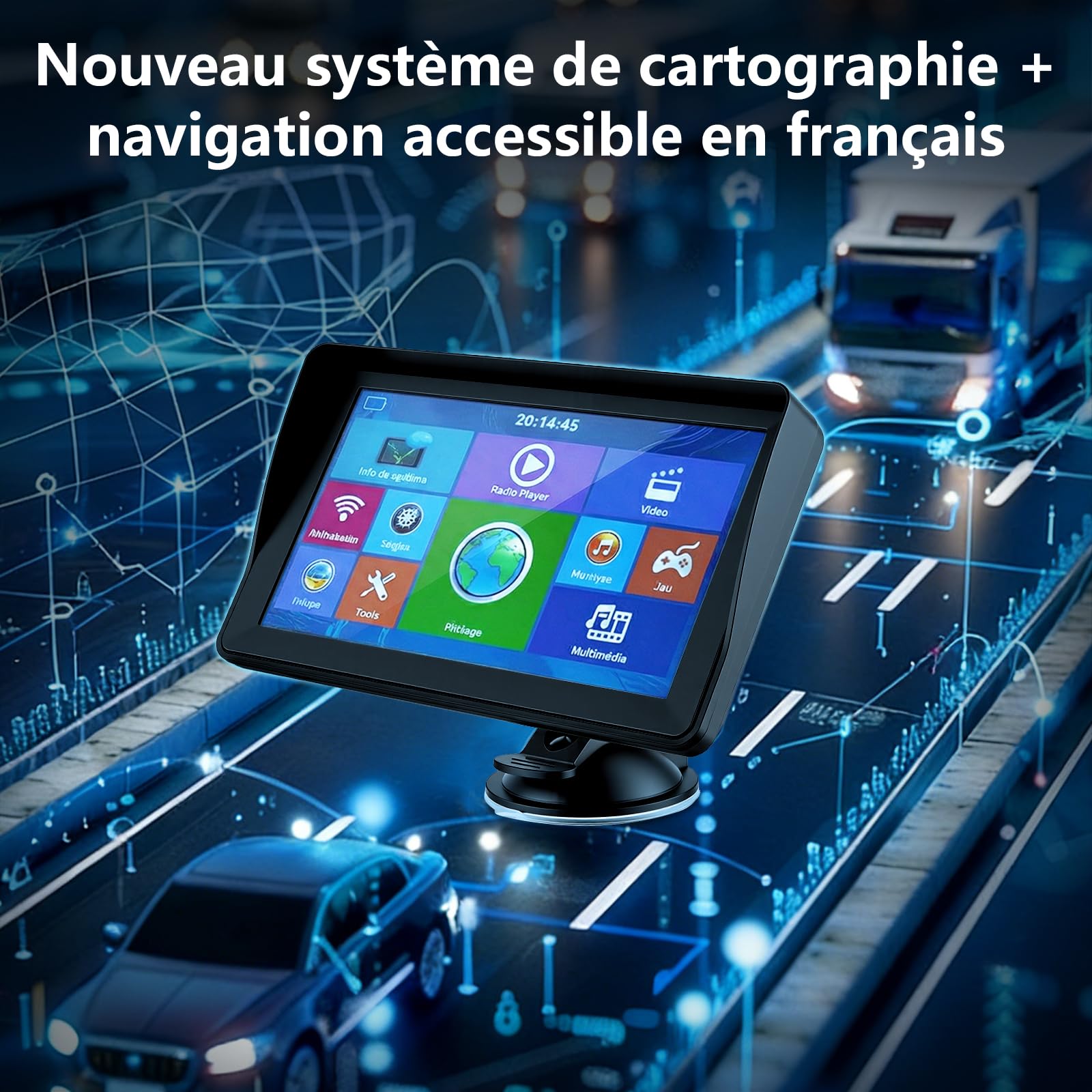 GPS Voiture, GPS Navigation Voiture 7 Pouces avec Cartes de l'europe 2025, Mises à Jour Gratuites, Points D'intérêt et Alerte de Vitesse, Guidage Vocal pour Voiture/Camion/Camping-Car