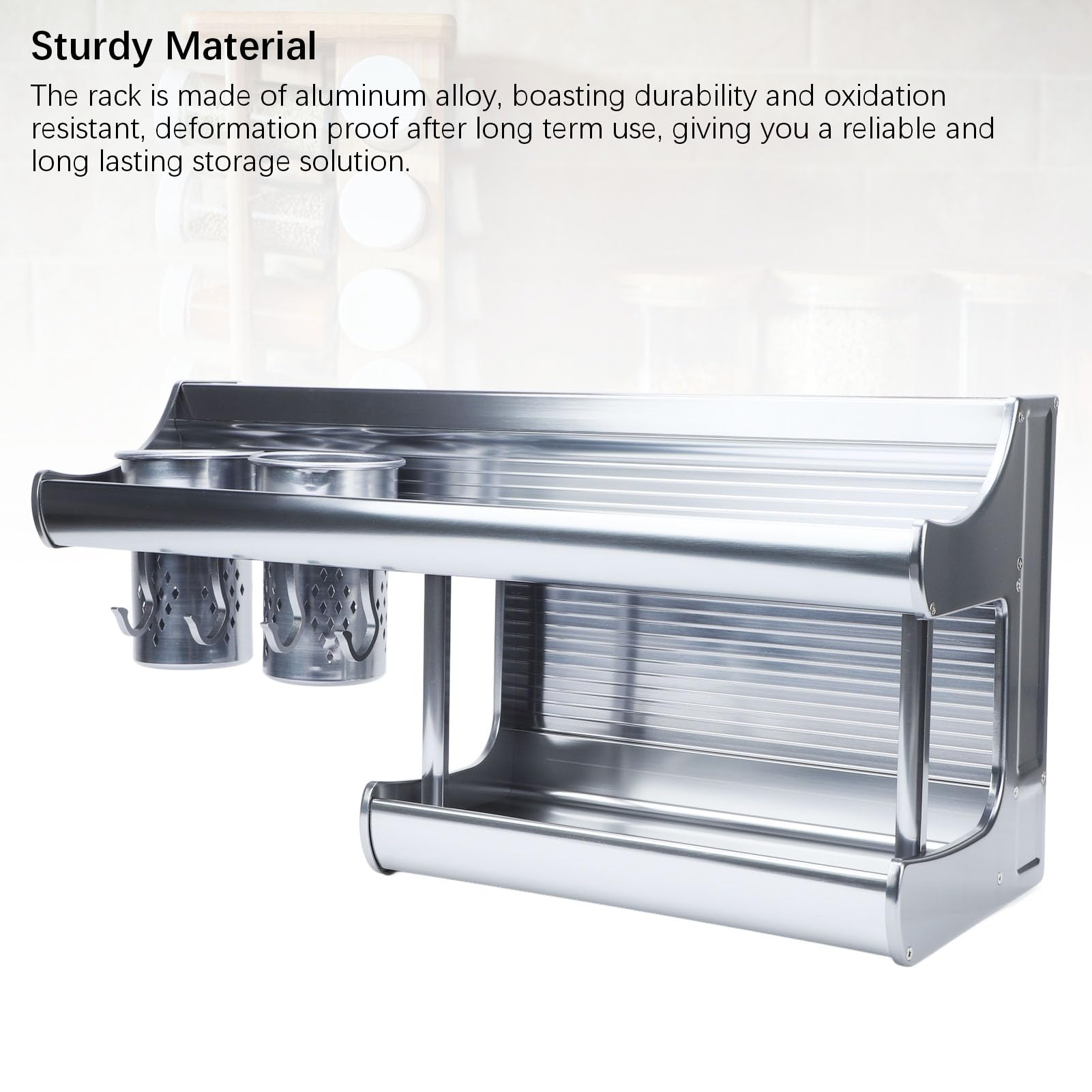 SIXRUN Support Organisateur Multifonctionnel D'ustensiles de Baguettes en Alliage D'aluminium à 2 Niveaux, Support de Rangement de Cuisine Peu Encombrant pour la Maison