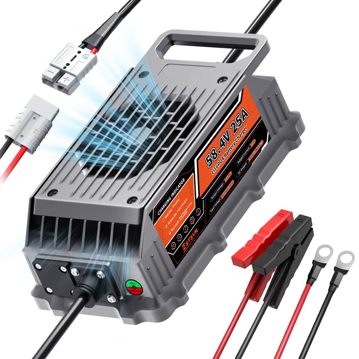 LiFePO4 ładowarka akumulatorów 25 A, 58,4 V, szybka ładowarka do akumulatorów litowych, w pełni uszczelniona IP67, wodoszczelna ładowarka Smart Trickle do Golf Cart, łodzi, elektrycznego zaburtu