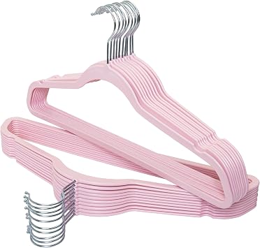Concepts 20 Pack Notched Hanger, Heavy Duty Light Pink Plastic Hangers with Silver Hooks, Hangers for Clothes Closet, Durable & Space-Saving Clothing Storage Solution