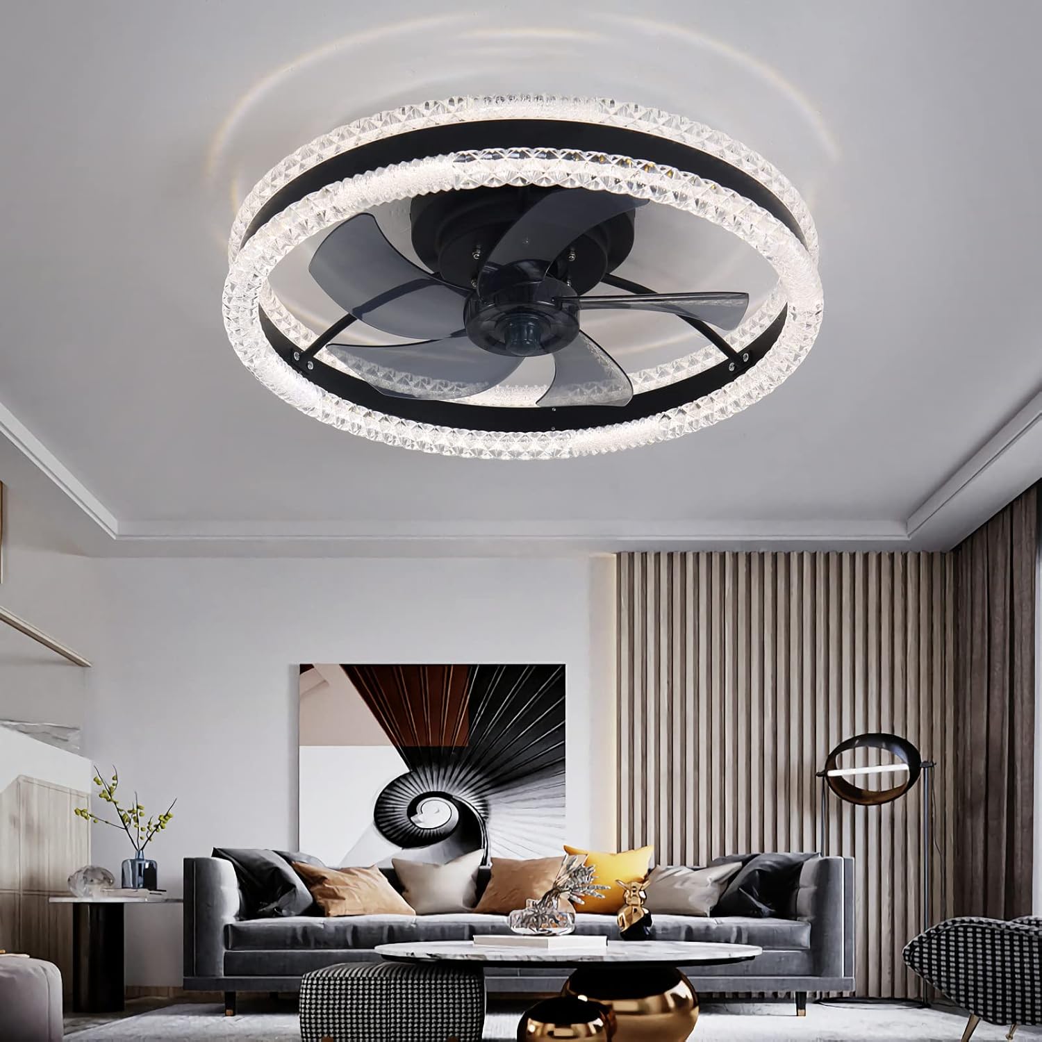 YUEGOO Ceiling Fans with Lamps,Led Silent Ceiling Fan with Light and Remote Control and Timer Reversible Bedroom Fan with Light 6 Wind Speed Dimmable for Living Room Dining Room/Black/a